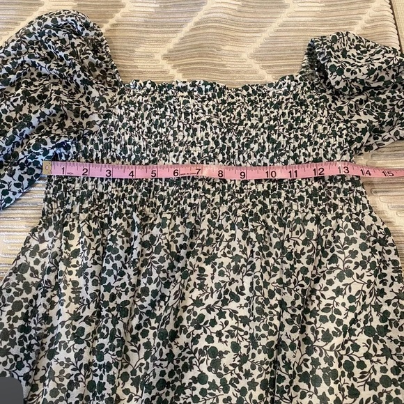 Baum Und Pferdgarten Judith Smocked Floral Midi Dress Green Peasant Boho Small - Picture 6 of 11